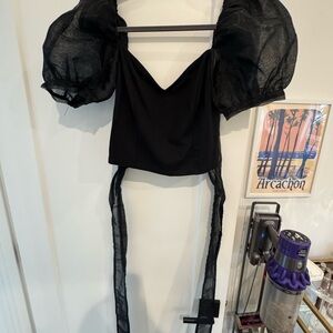 Elegant Black Puff Sleeve Top